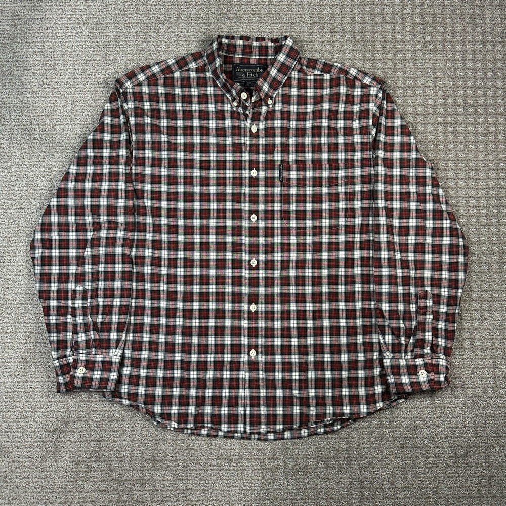 Y2K Abercrombie & Fitch Mens Large Red Plaid Button Down Shirt Long Sleeve